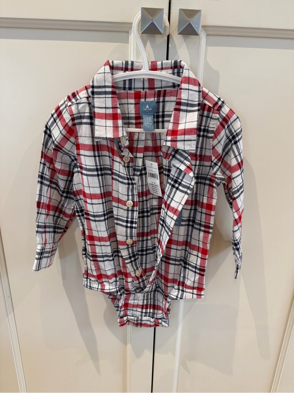 New with tags Baby gap 12-18m Red White & Navy Plaid Button-Up Shirt Bodysuit